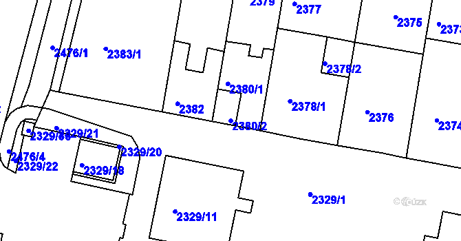 Parcela st. 2380/2 v KÚ Záběhlice, Katastrální mapa