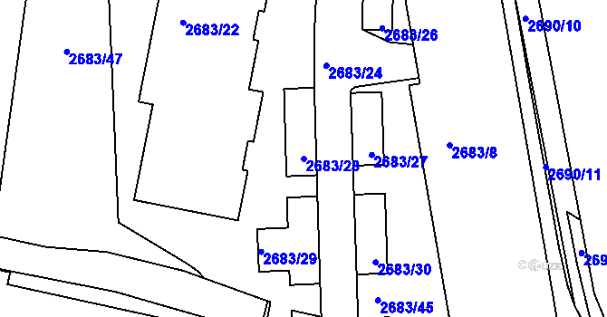 Parcela st. 2683/28 v KÚ Záběhlice, Katastrální mapa