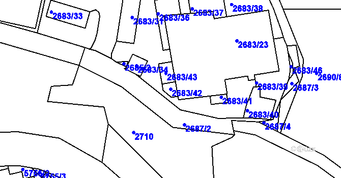 Parcela st. 2683/42 v KÚ Záběhlice, Katastrální mapa