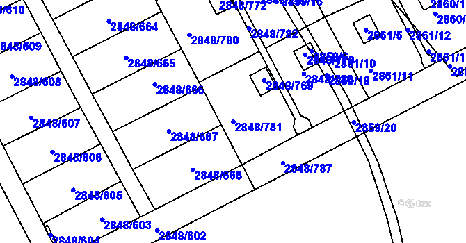 Parcela st. 2848/781 v KÚ Záběhlice, Katastrální mapa