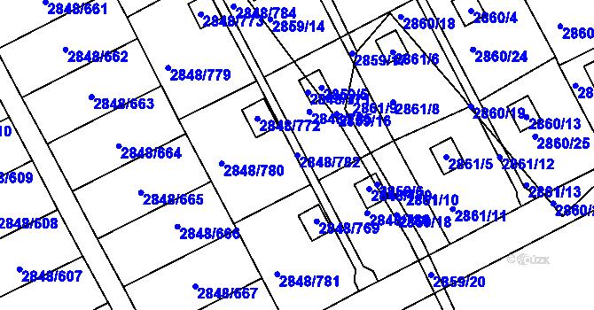 Parcela st. 2848/782 v KÚ Záběhlice, Katastrální mapa