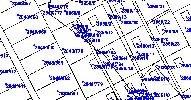 Parcela st. 2848/783 v KÚ Záběhlice, Katastrální mapa