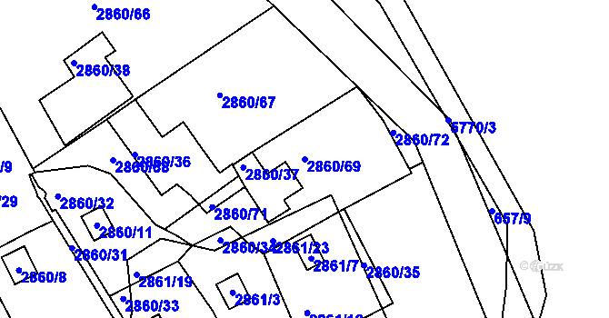 Parcela st. 2860/69 v KÚ Záběhlice, Katastrální mapa