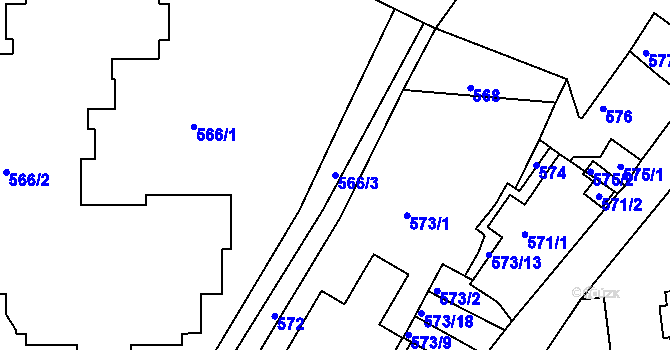 Parcela st. 566/3 v KÚ Záběhlice, Katastrální mapa