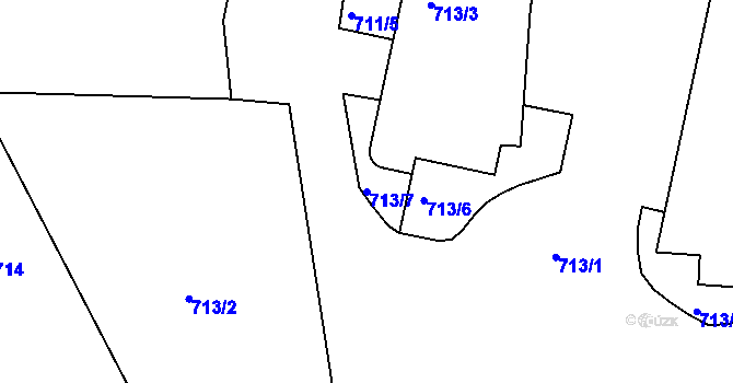 Parcela st. 713/7 v KÚ Záběhlice, Katastrální mapa