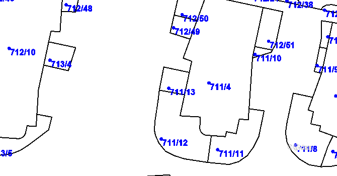 Parcela st. 711/13 v KÚ Záběhlice, Katastrální mapa