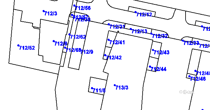 Parcela st. 712/42 v KÚ Záběhlice, Katastrální mapa