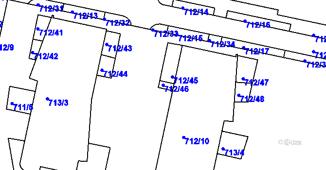 Parcela st. 712/46 v KÚ Záběhlice, Katastrální mapa