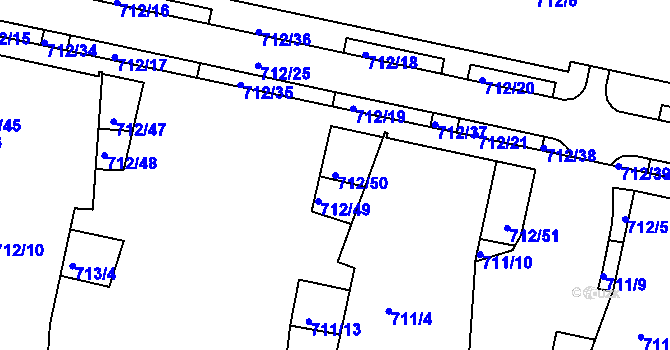 Parcela st. 712/50 v KÚ Záběhlice, Katastrální mapa