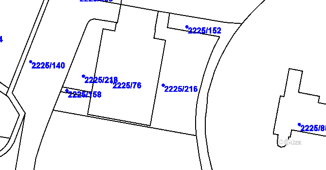 Parcela st. 2225/216 v KÚ Záběhlice, Katastrální mapa
