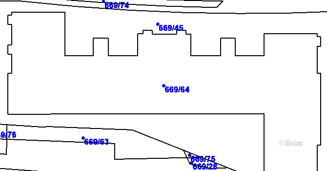 Parcela st. 669/64 v KÚ Záběhlice, Katastrální mapa