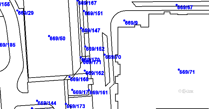 Parcela st. 669/70 v KÚ Záběhlice, Katastrální mapa