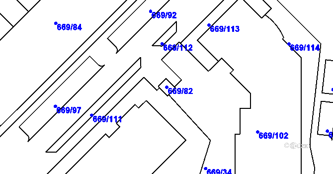 Parcela st. 669/82 v KÚ Záběhlice, Katastrální mapa