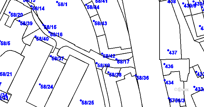 Parcela st. 58/42 v KÚ Záběhlice, Katastrální mapa