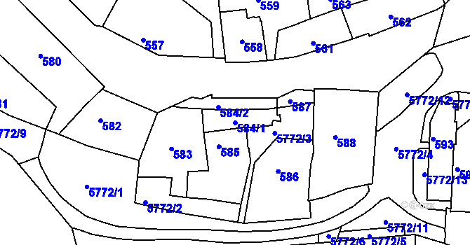 Parcela st. 584/1 v KÚ Záběhlice, Katastrální mapa