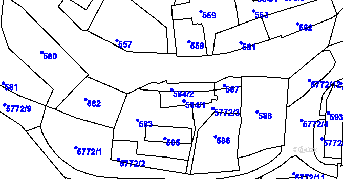 Parcela st. 584/2 v KÚ Záběhlice, Katastrální mapa