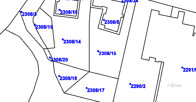 Parcela st. 2308/15 v KÚ Záběhlice, Katastrální mapa