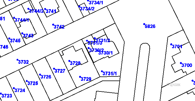 Parcela st. 3730/1 v KÚ Záběhlice, Katastrální mapa