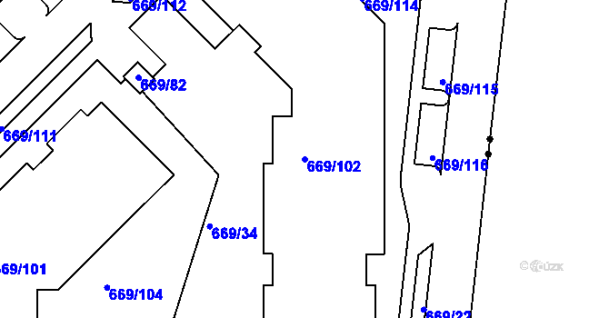 Parcela st. 669/102 v KÚ Záběhlice, Katastrální mapa