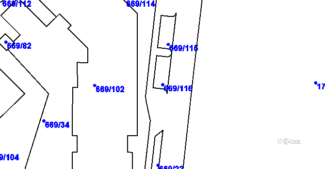 Parcela st. 669/116 v KÚ Záběhlice, Katastrální mapa