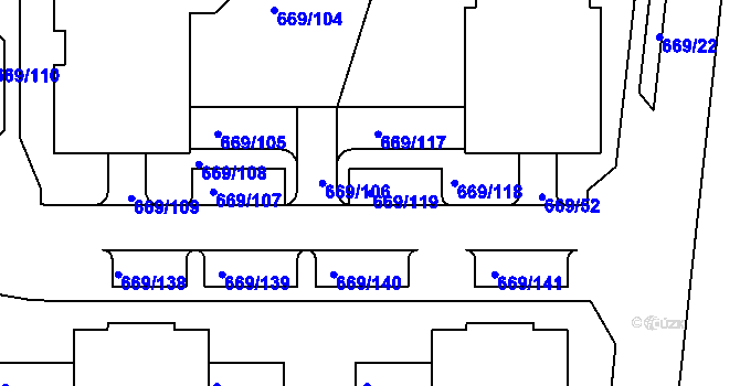 Parcela st. 669/119 v KÚ Záběhlice, Katastrální mapa