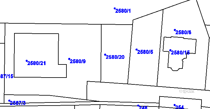 Parcela st. 2580/20 v KÚ Záběhlice, Katastrální mapa