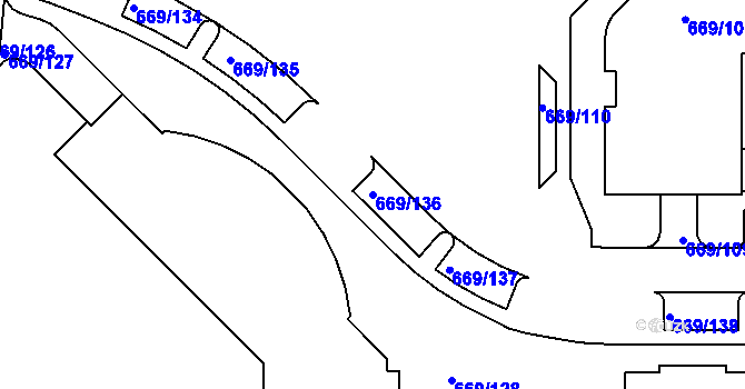 Parcela st. 669/136 v KÚ Záběhlice, Katastrální mapa