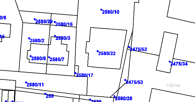 Parcela st. 2580/22 v KÚ Záběhlice, Katastrální mapa