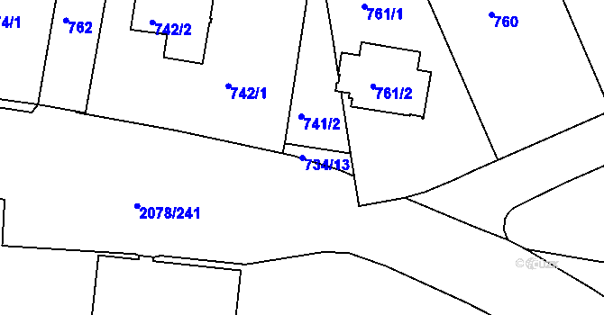 Parcela st. 734/13 v KÚ Záběhlice, Katastrální mapa