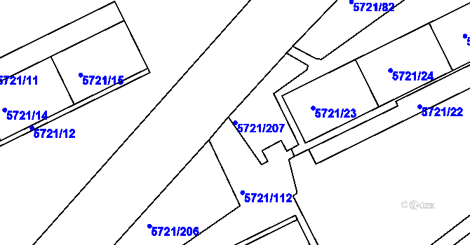 Parcela st. 5721/207 v KÚ Záběhlice, Katastrální mapa