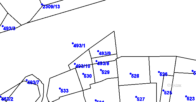 Parcela st. 493/9 v KÚ Záběhlice, Katastrální mapa