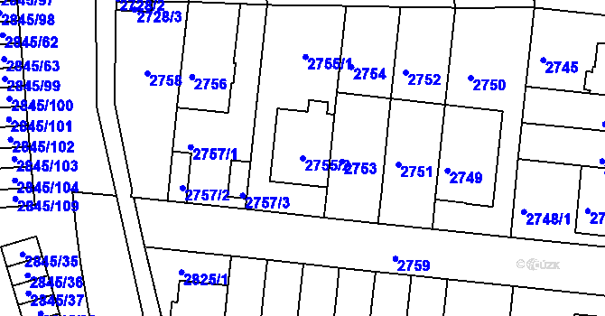 Parcela st. 2755/2 v KÚ Záběhlice, Katastrální mapa