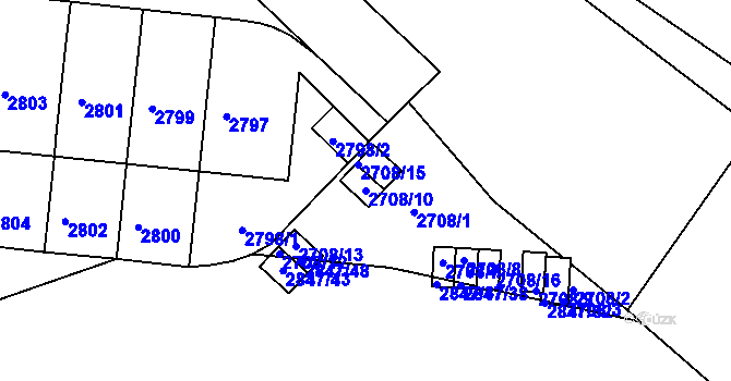 Parcela st. 2708/10 v KÚ Záběhlice, Katastrální mapa