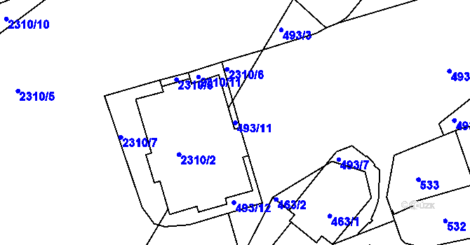 Parcela st. 493/11 v KÚ Záběhlice, Katastrální mapa
