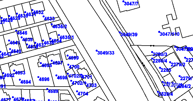 Parcela st. 3049/33 v KÚ Záběhlice, Katastrální mapa