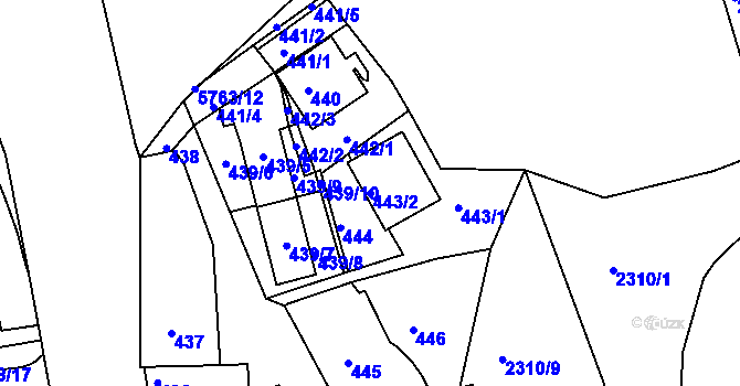 Parcela st. 443/2 v KÚ Záběhlice, Katastrální mapa