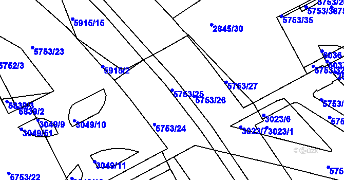 Parcela st. 5753/25 v KÚ Záběhlice, Katastrální mapa