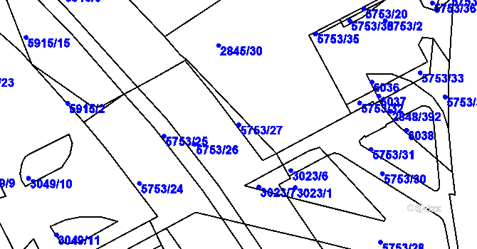 Parcela st. 5753/27 v KÚ Záběhlice, Katastrální mapa