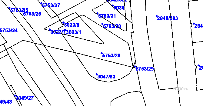 Parcela st. 5753/28 v KÚ Záběhlice, Katastrální mapa