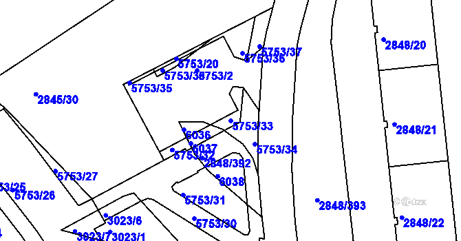 Parcela st. 5753/33 v KÚ Záběhlice, Katastrální mapa