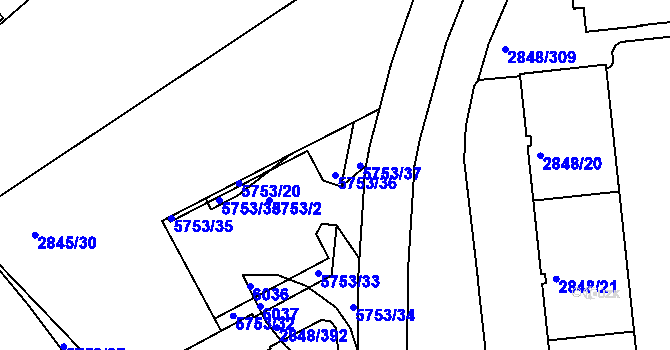 Parcela st. 5753/36 v KÚ Záběhlice, Katastrální mapa