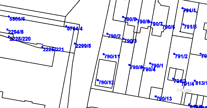 Parcela st. 790/11 v KÚ Záběhlice, Katastrální mapa