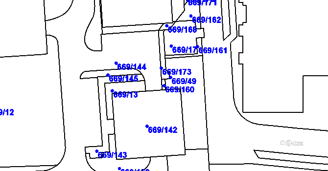 Parcela st. 669/160 v KÚ Záběhlice, Katastrální mapa