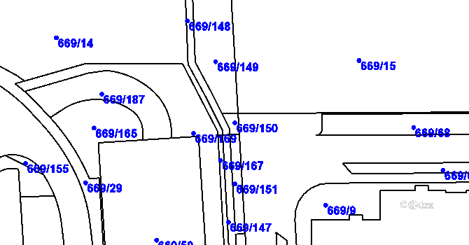 Parcela st. 669/150 v KÚ Záběhlice, Katastrální mapa