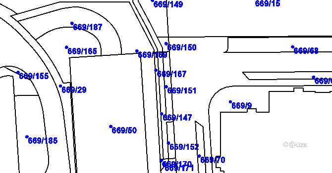 Parcela st. 669/151 v KÚ Záběhlice, Katastrální mapa