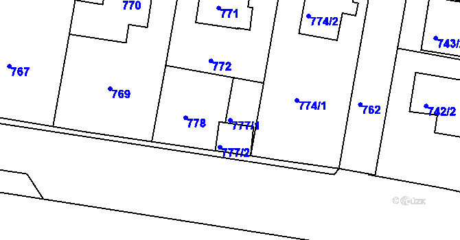 Parcela st. 777/1 v KÚ Záběhlice, Katastrální mapa
