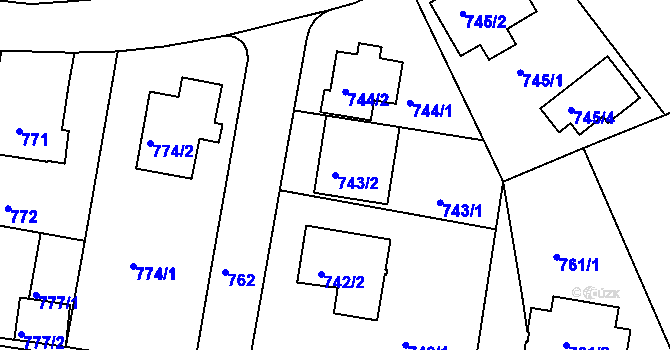 Parcela st. 743/2 v KÚ Záběhlice, Katastrální mapa