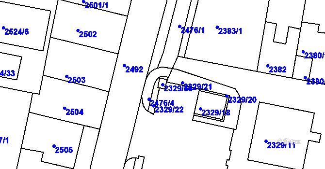 Parcela st. 2329/36 v KÚ Záběhlice, Katastrální mapa