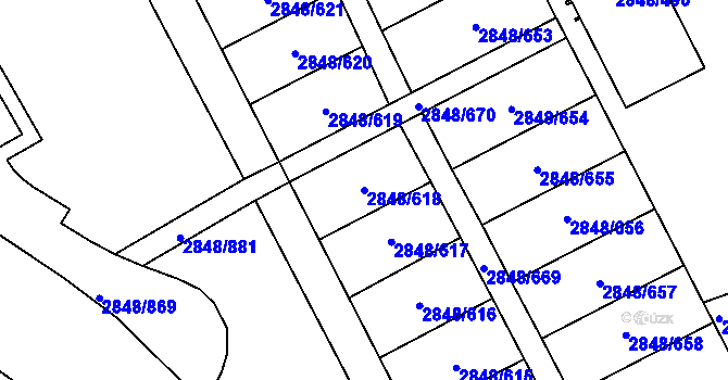 Parcela st. 2848/618 v KÚ Záběhlice, Katastrální mapa