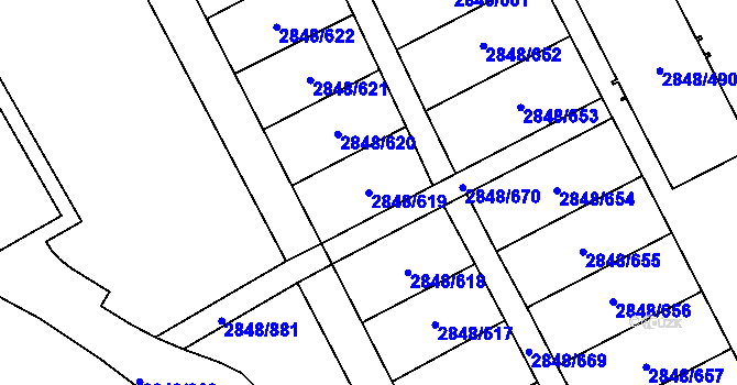 Parcela st. 2848/619 v KÚ Záběhlice, Katastrální mapa